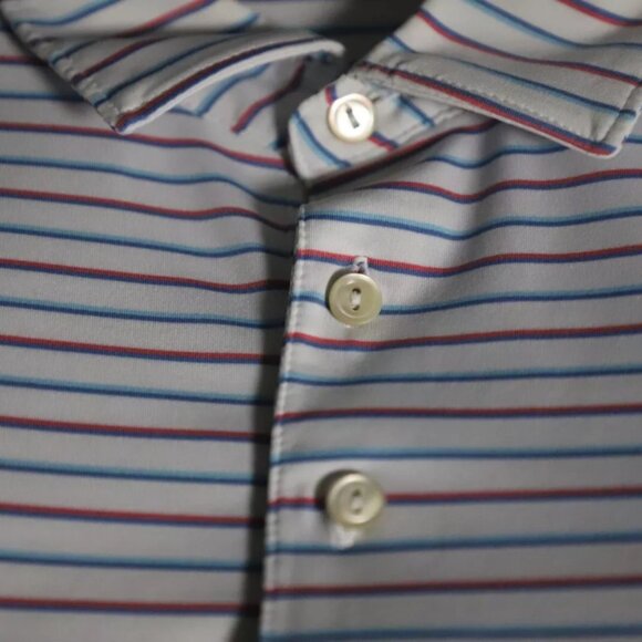 Peter Millar Sumer Comfort Golf Polo Shirt Mens L White/Blue Stripe Embroidery - Picture 5 of 10
